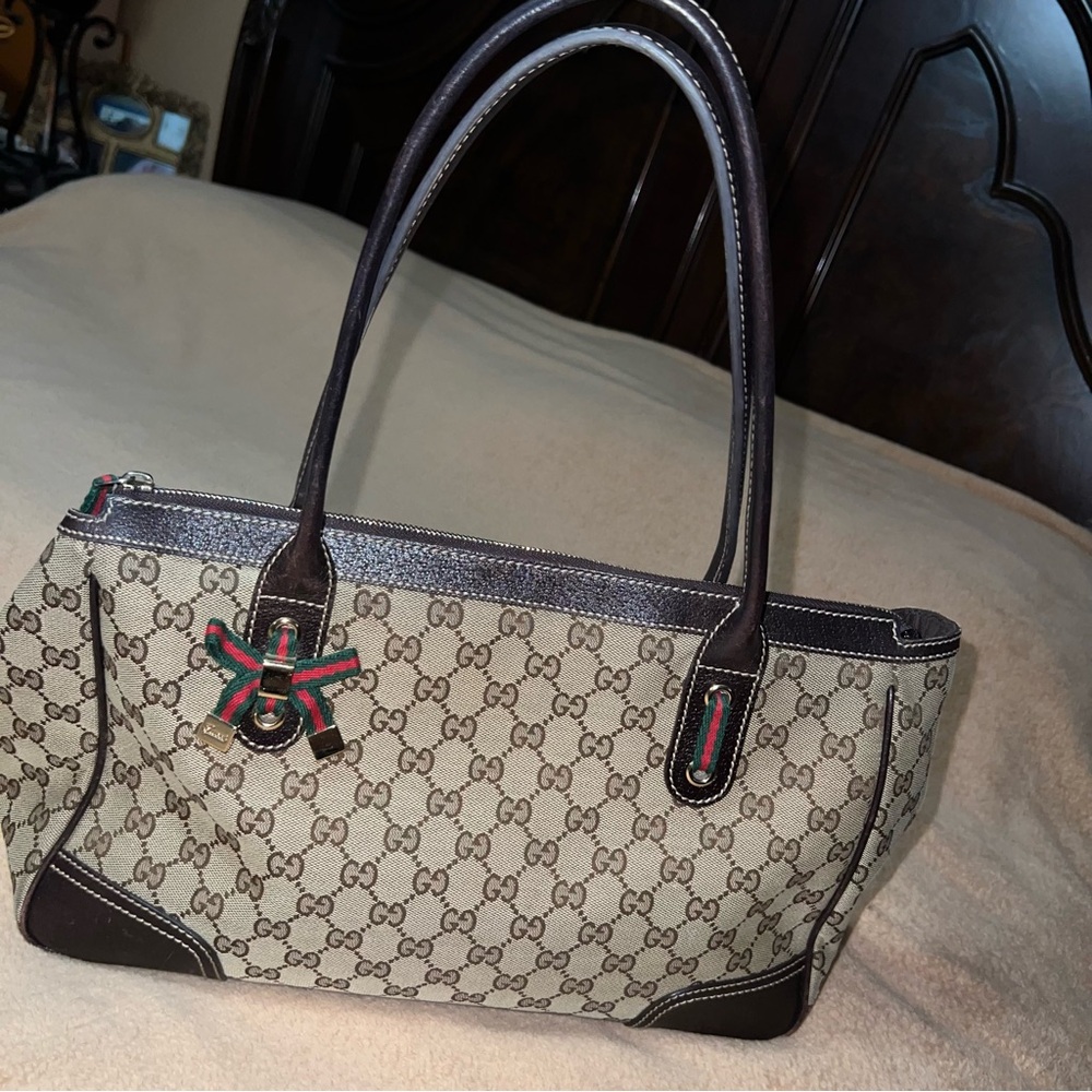 Gucci Beige and Dark Brown Shoulder Bag
